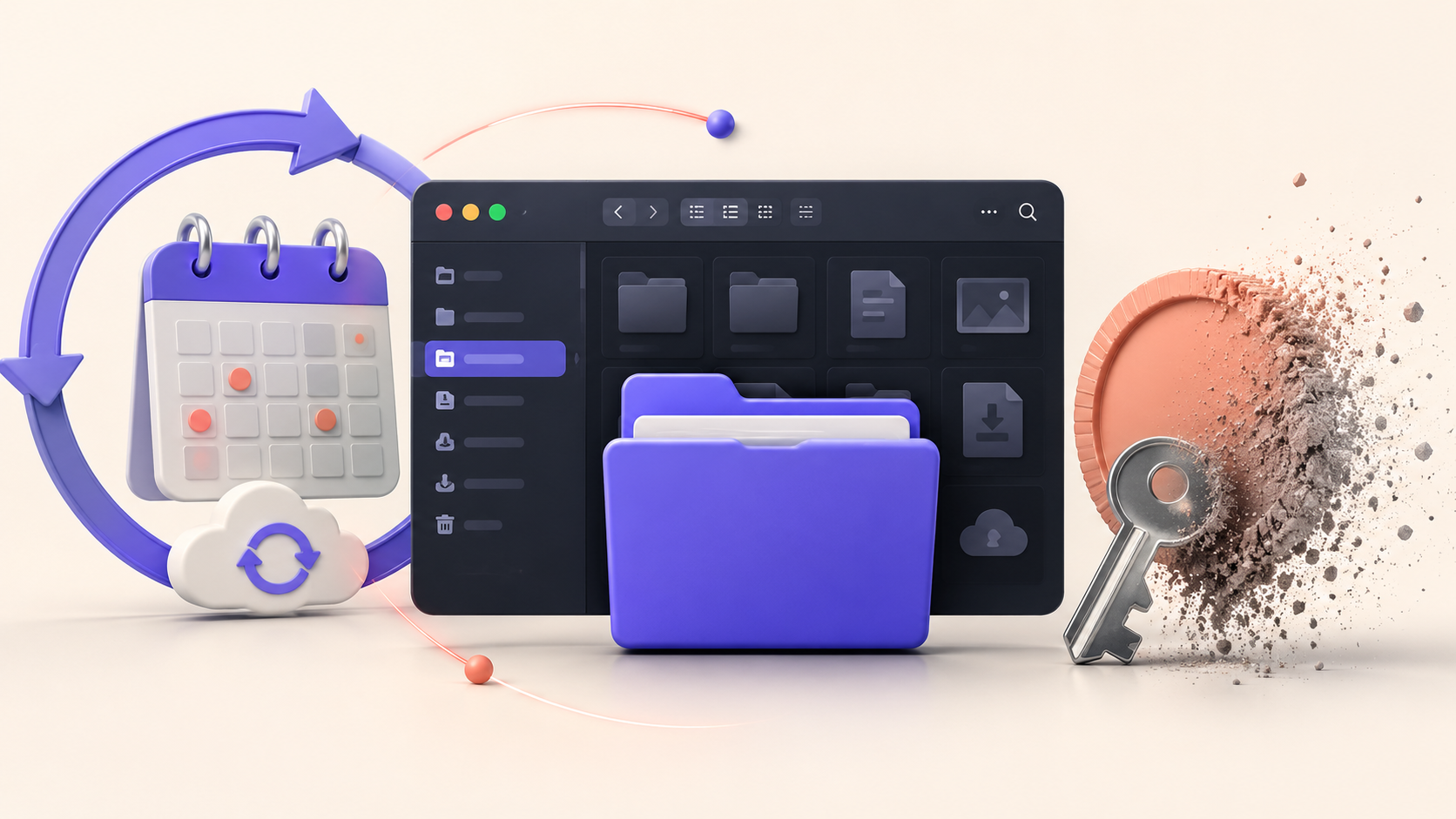 A file manager between a recurring update calendar and a fading one-time purchase